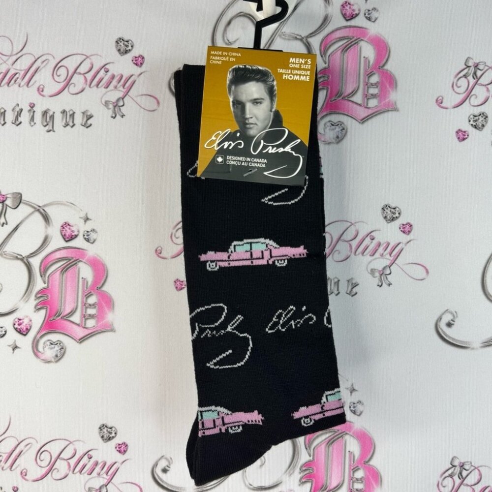 Elvis Presley socks pink Cadillac car Black and Pink Men's Casual Socks NEW